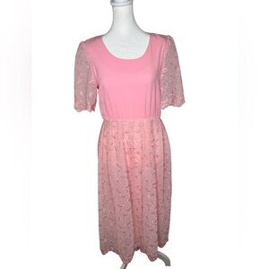 Vintage Handmade Pink Lace Midi Dress